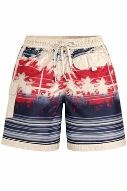 Boys Swim Trunks Size M 10 Red White Blue Palm Tree Board Shorts Youth Beach